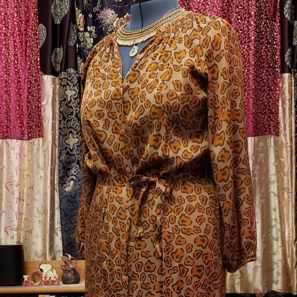 Tucker Leopard Print Silk Maxi Peasant Shift Dress - Picture 1 of 14